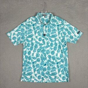 Bad Birdie Teal and White Graphic Polo